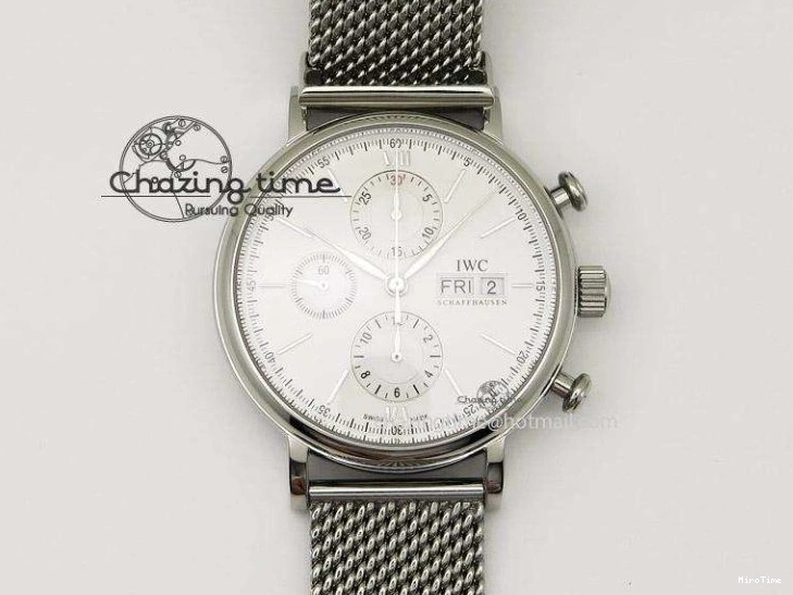 MIROTIME 0110 Portugieser Chrono  42 IW390403 ZF 1:1 Best Edition White Dial Blue Hand on Black Leather Strap A WellDesigned 7190